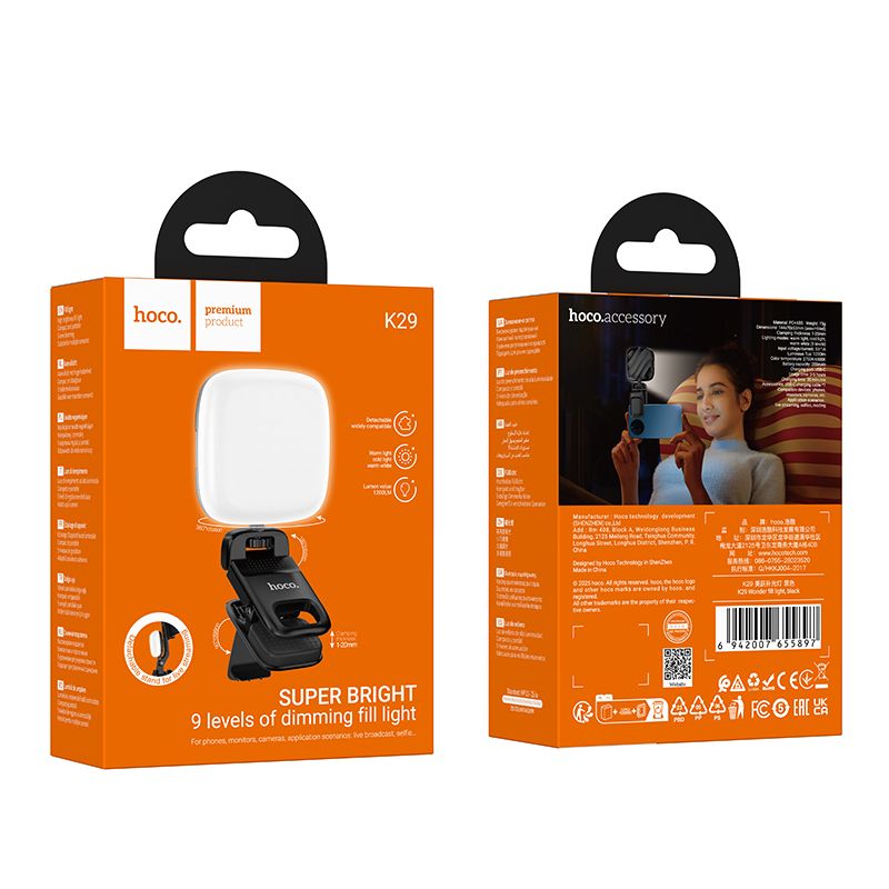 Selfie Light HOCO K29, Universeel, Zwart