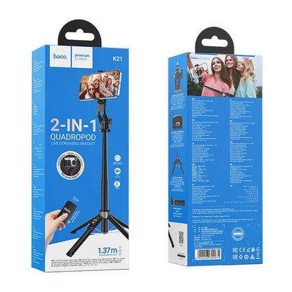 HOCO K21 Bluetooth Selfie Stick, Universeel, Zwart 