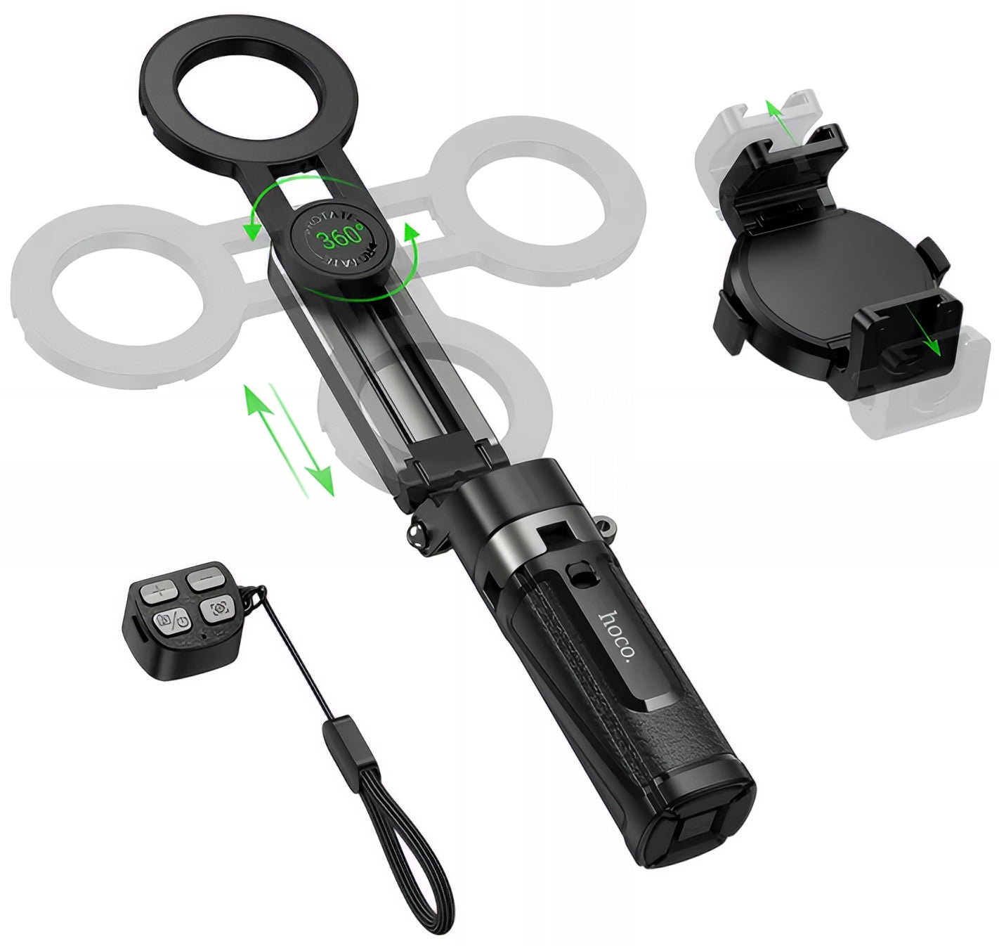 Perche à selfie Bluetooth HOCO K27 Pro, Universelle, Noire