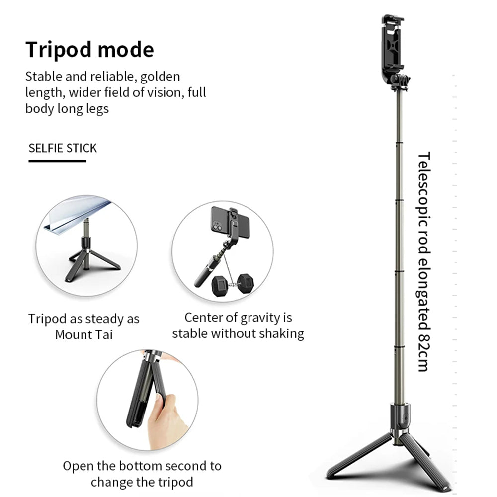 Selfie Stick Bluetooth Techsuit L03, Universeel, Zwart