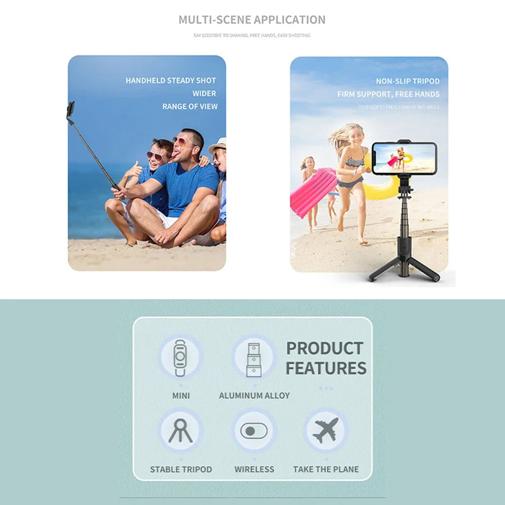 Selfie Stick Bluetooth Techsuit L10, Universeel, Zwart