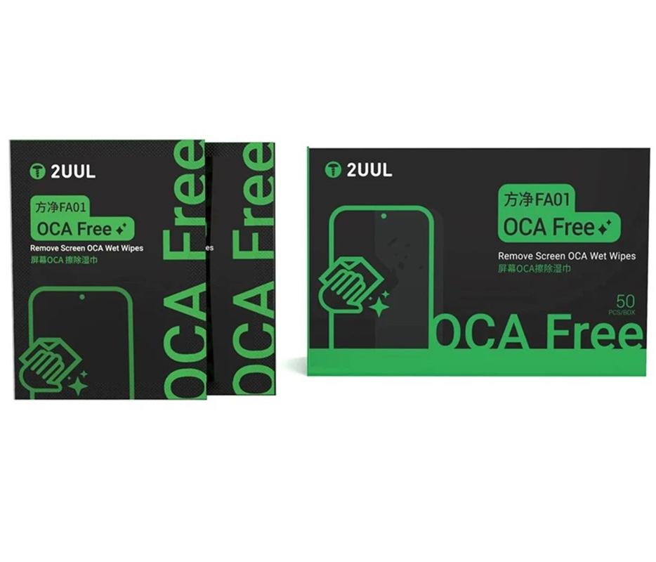 Feuchte Reinigungstücher 2UUL FA01 zur Entfernung von OCA / LOCA Klebstoff, Set mit 50 Stück