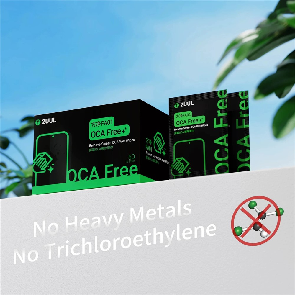 Feuchte Reinigungstücher 2UUL FA01 zur Entfernung von OCA / LOCA Klebstoff, Set mit 50 Stück