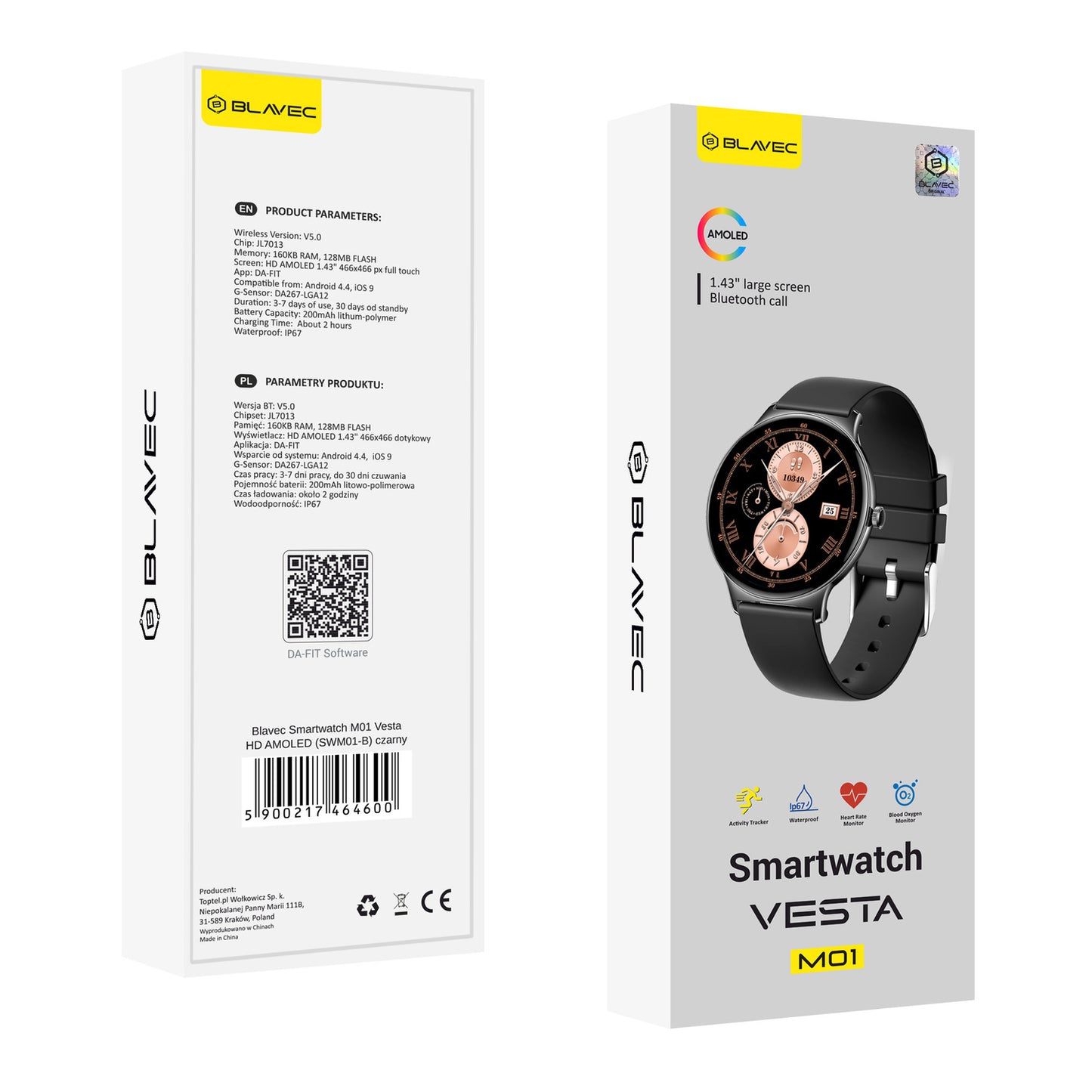 Smartwatch Blavec M01 Vesta Call, Zwart