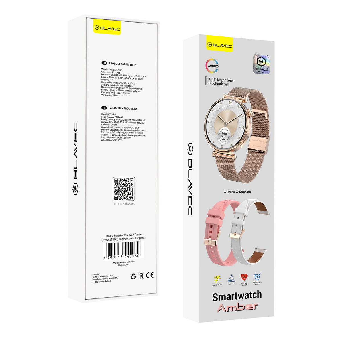 Montre connectée Blavec W17 Amber, rose doré
