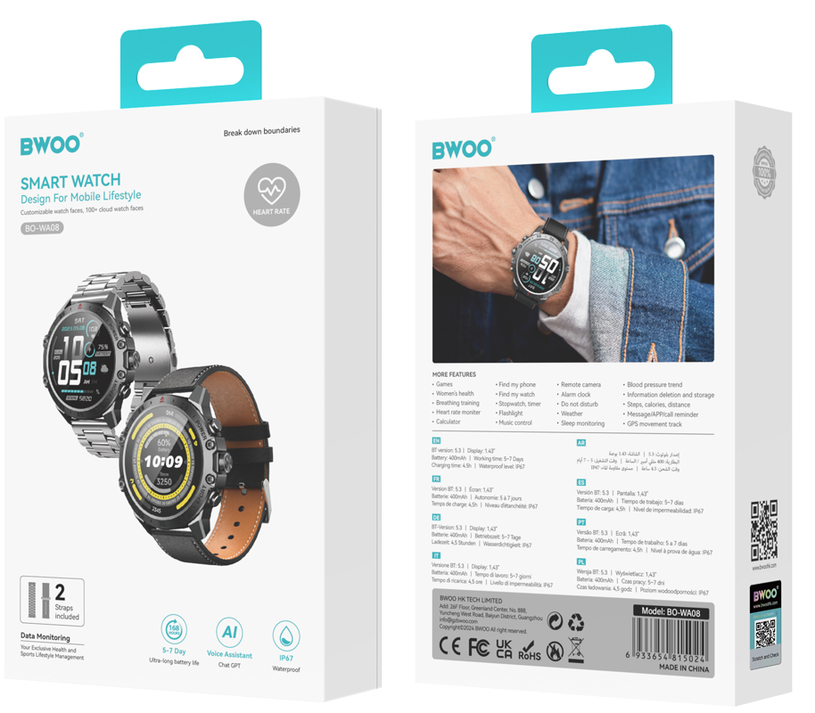 Montre connectée BWOO WA-08, Noir