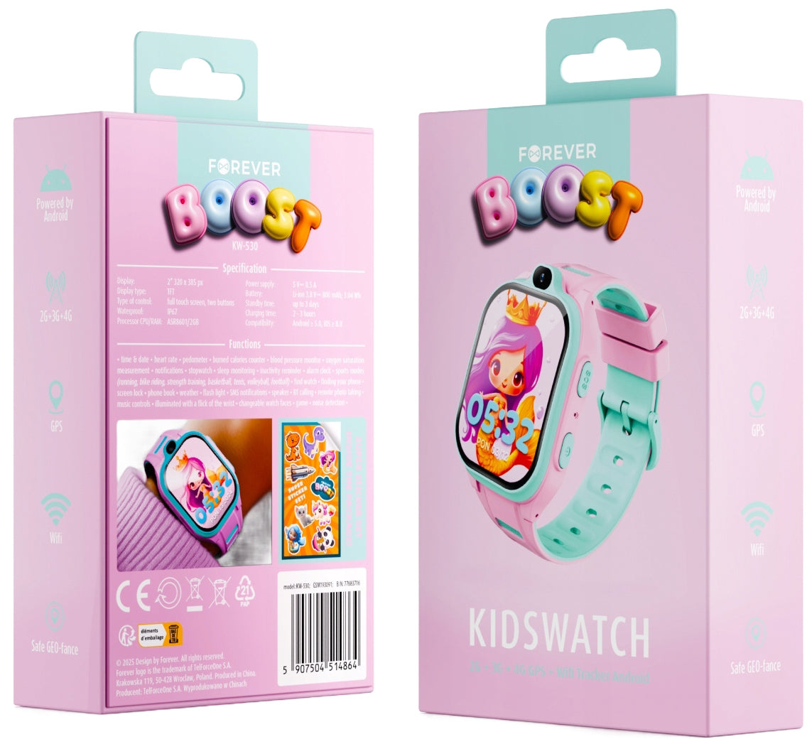 Smartwatch Forever Kids Boost KW-530 Call, Rosa