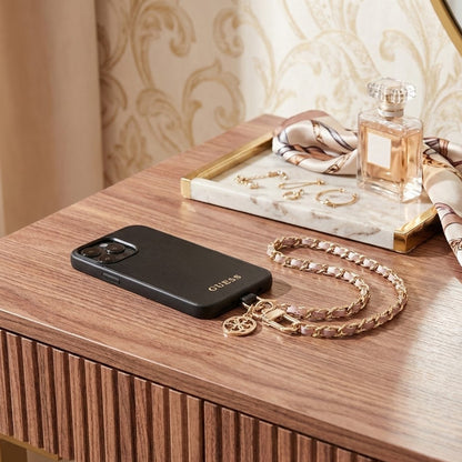 Guess Saffiano 4G Charm Telefoonkoord, Zwart