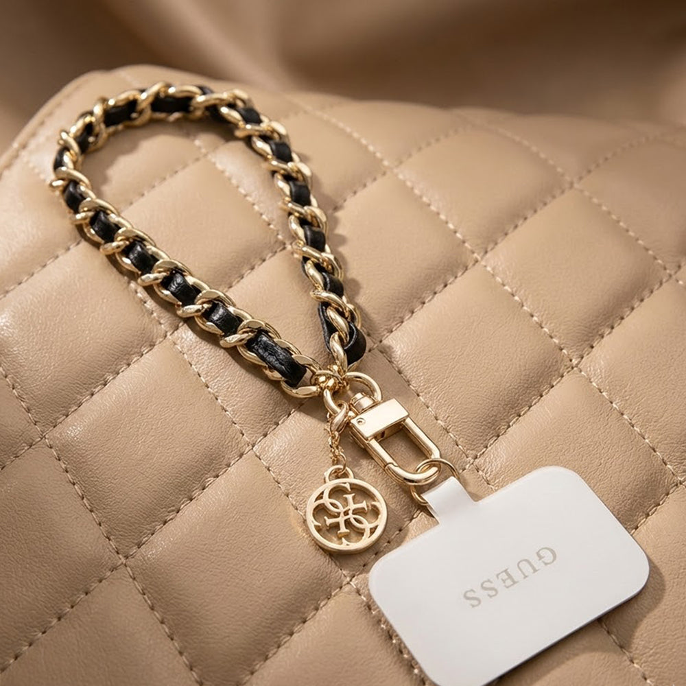Guess Saffiano 4G Charm Telefoonkoord, Zwart