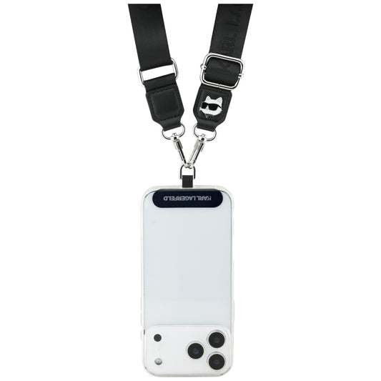 Lanière Téléphone Karl Lagerfeld Choupette Logo Métal, Noir