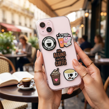 3D OEM Coffee Sticker for Phone / Tablet Case, Set of 5, Multicolor