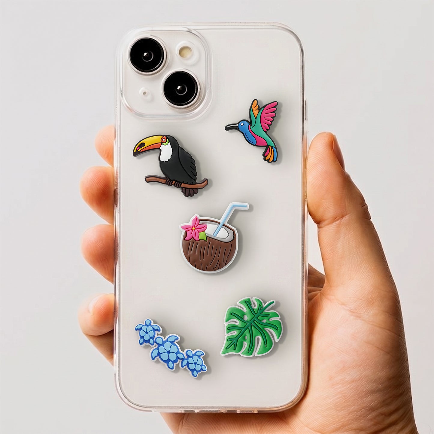 3D OEM Tropical Birds Sticker voor Telefoonhoes / Tablet, Set van 5 stuks, Multicolor