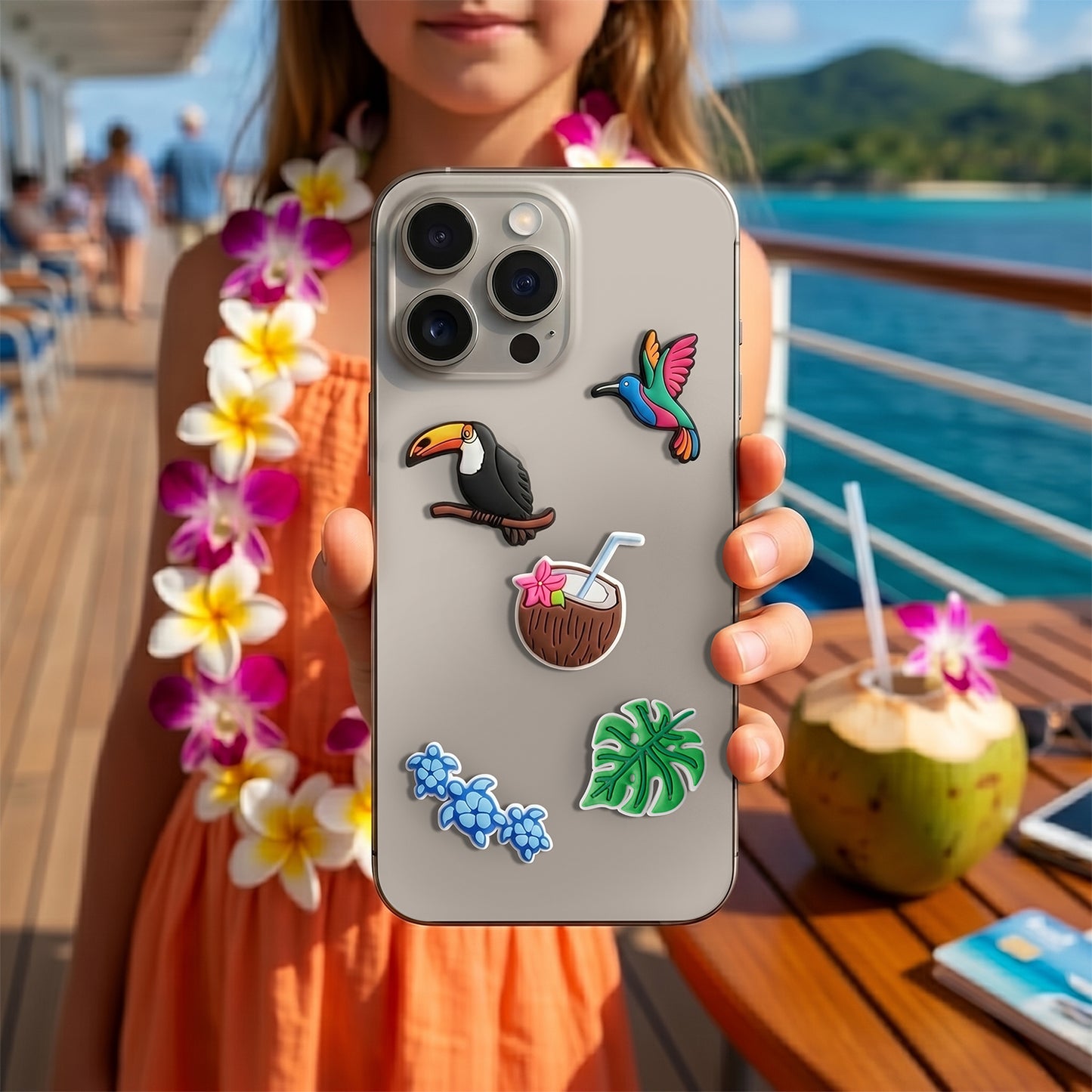 3D OEM Tropical Birds Sticker voor Telefoonhoes / Tablet, Set van 5 stuks, Multicolor