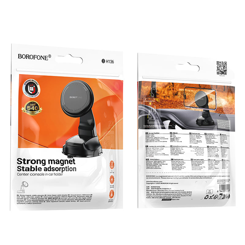 Support Auto Magnétique Borofone BH136 Parker, 4,5 pouces - 7 pouces, Noir