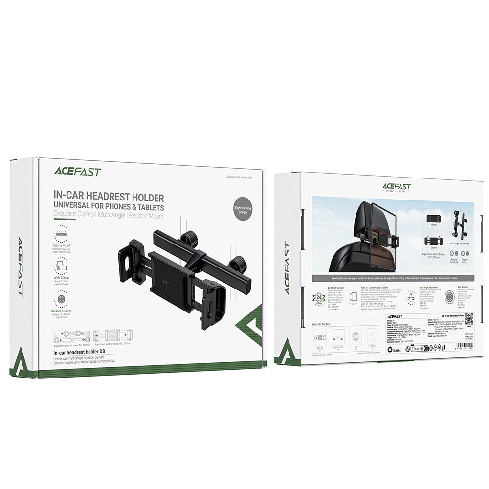 Support Auto Appui-tête Acefast D8 pour Téléphone / Tablette, 4.7 pouces - 12.9 pouces, Noir