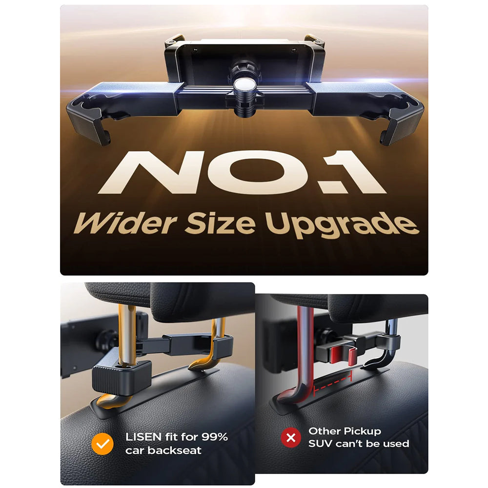 Support Auto Appui-tête Lisen pour Téléphone / Tablette, 4.7inch - 12.9inch, Noir YL0221030002