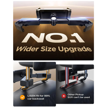 Support Auto Appui-tête Lisen pour Téléphone / Tablette, 4.7inch - 12.9inch, Noir YL0221030002