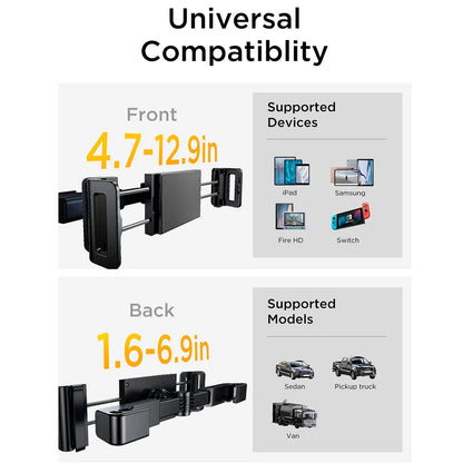 Support Auto Appui-tête Lisen pour Téléphone / Tablette, 4.7inch - 12.9inch, Noir YL0221030002