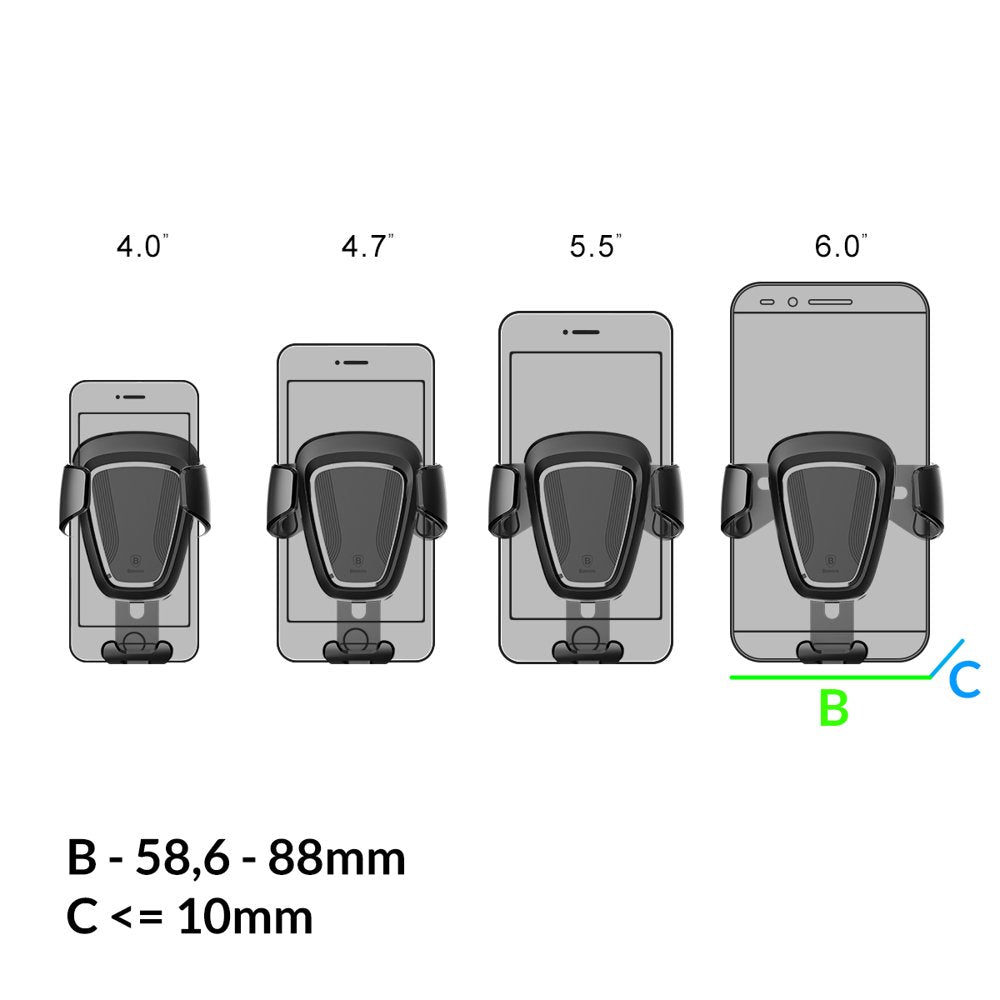 Baseus Air Vent Gravity Car Mount, 4inch - 6inch, Zwart SUYL-01