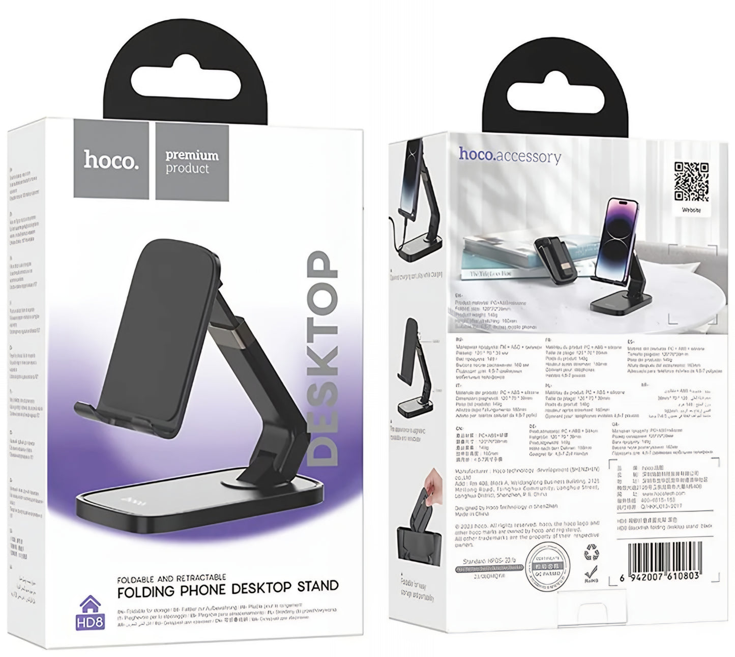 Support de Bureau HOCO HD8, Universel, Noir