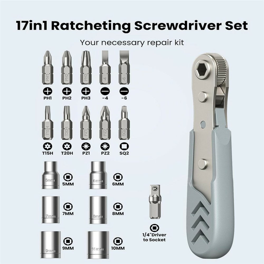 Ratelschroevendraaier Axth, 17in1, Grijs