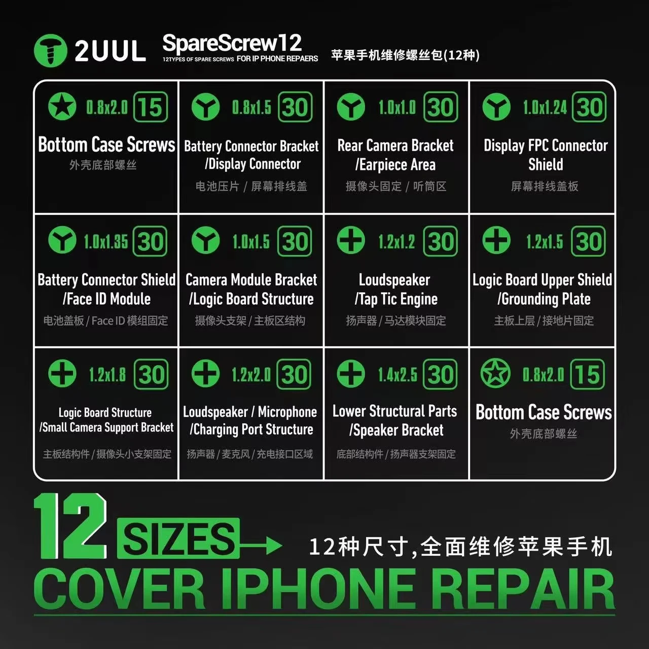 Vis 2UUL SC22 pour la série Apple iPhone, 330 en 1