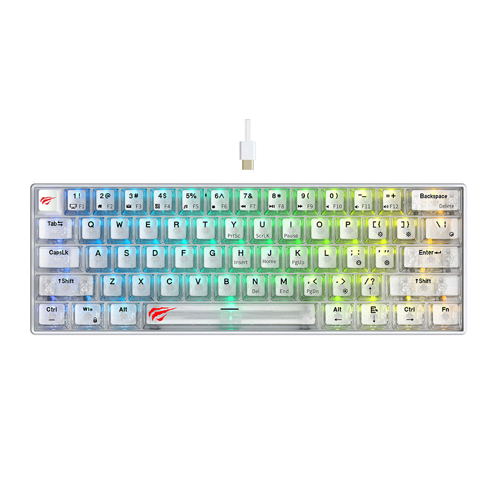 Clavier Gaming HAVIT KB903L, RGB, 1.8m, Transparent Blanc