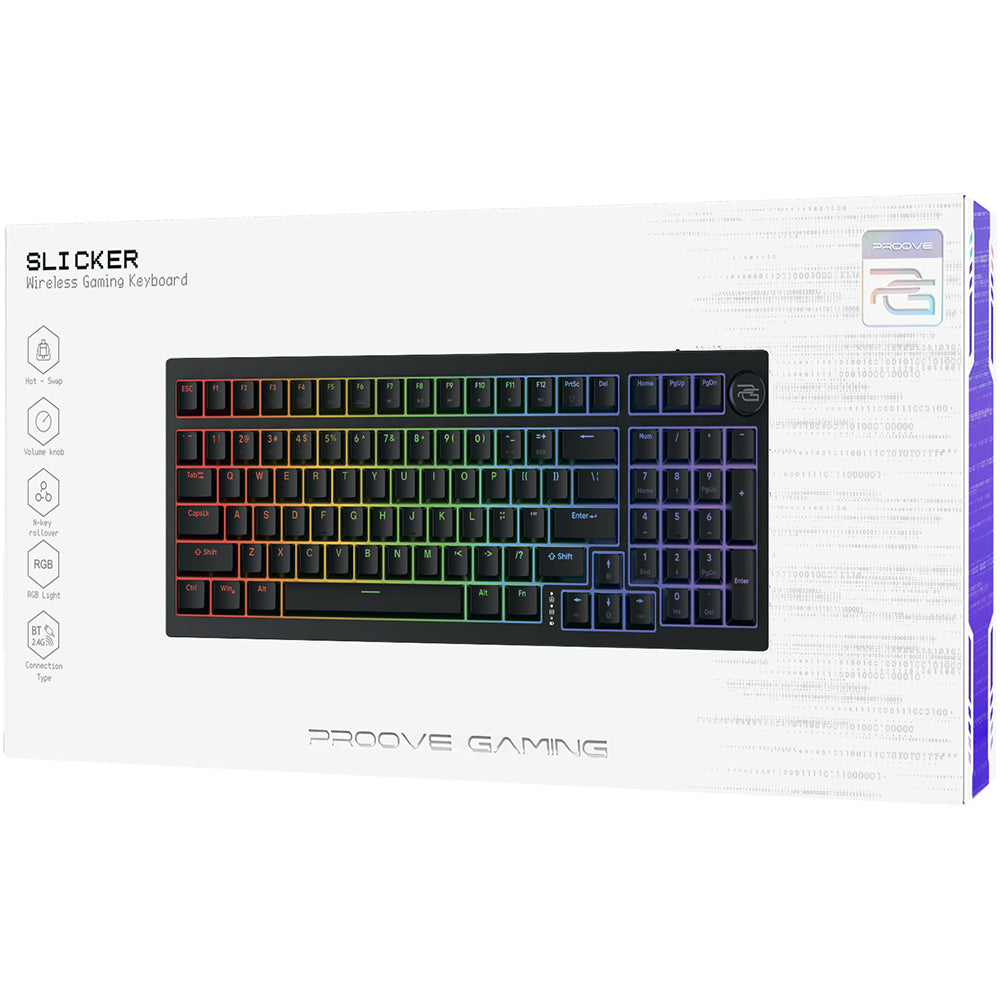 Draadloos Gaming Toetsenbord Proove Slicker, RGB, BT / Wi-Fi / Bedraad, 1.8m, Zwart WKSLEN00022401