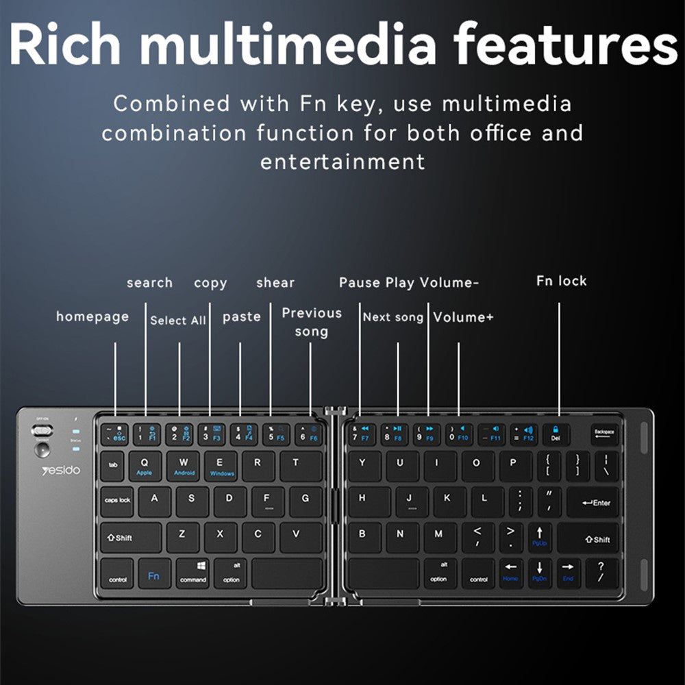 Opvouwbaar Bluetooth-toetsenbord Yesido KB27, Zwart