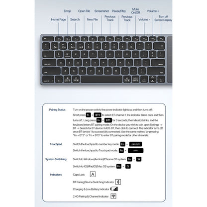 Wireless-Tastatur DUX DUCIS LK, BT / Wi-Fi, Schwarz