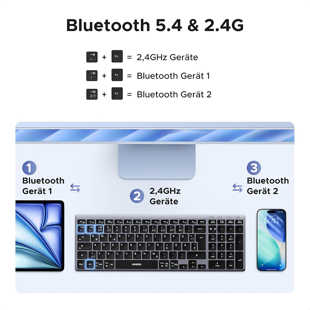 Clavier sans fil UGREEN K552 (75163), BT / Wi-Fi, Noir