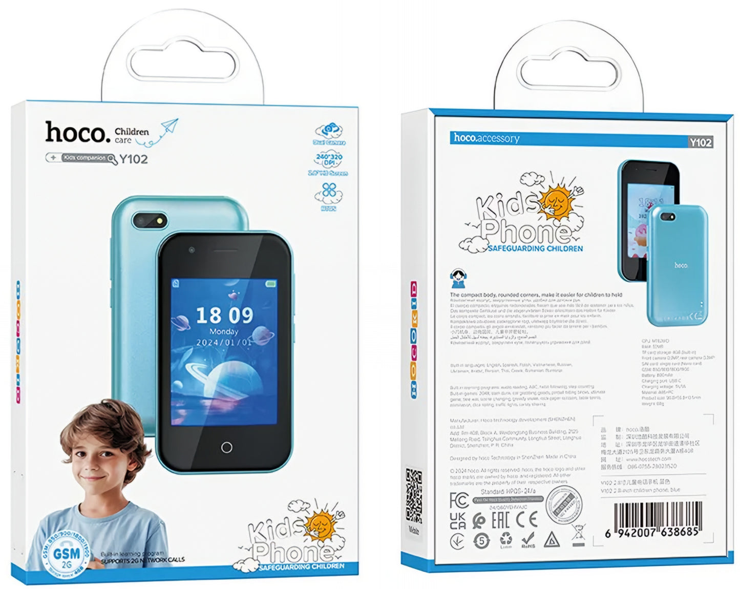 HOCO Y102 Kids mobiele telefoon, 2G, 2.8 inch display, Blauw