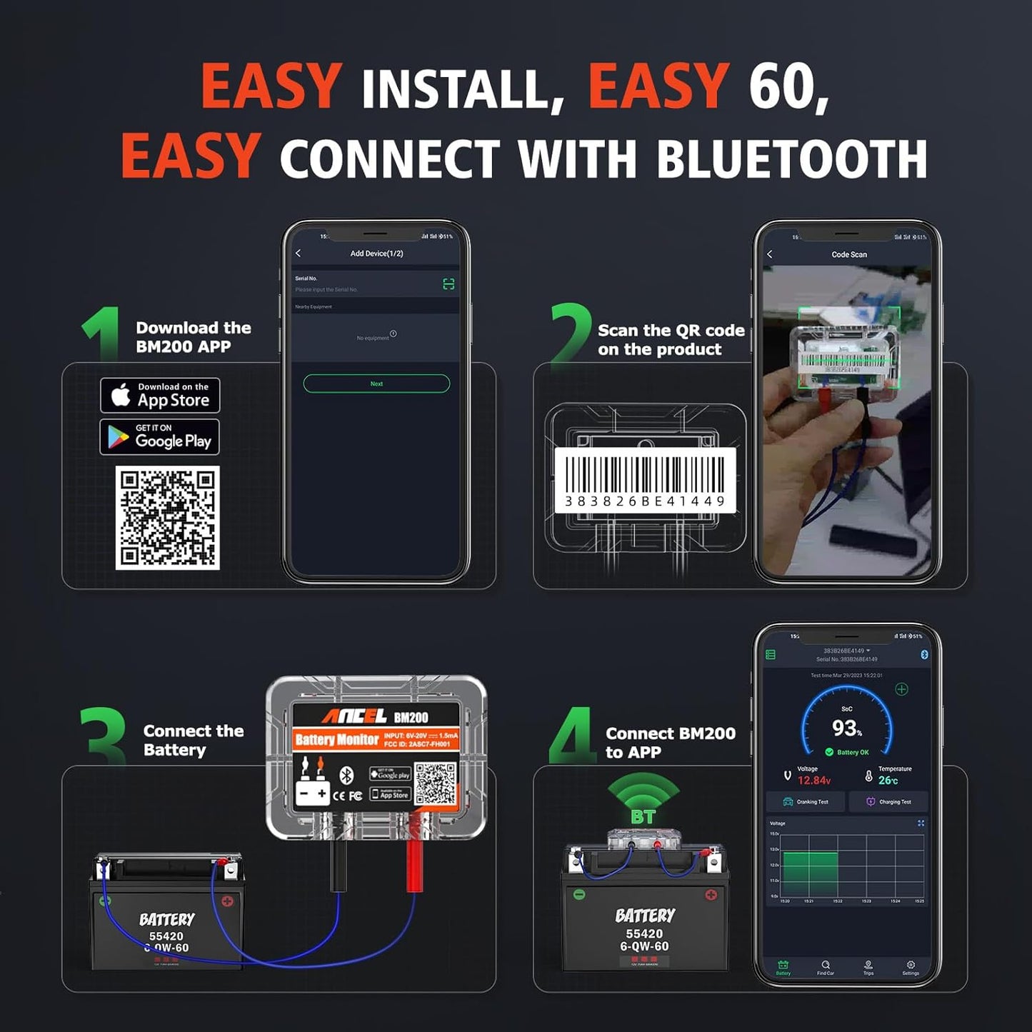 Bluetooth Tester Auto Batterijmonitor Ancel BM200
