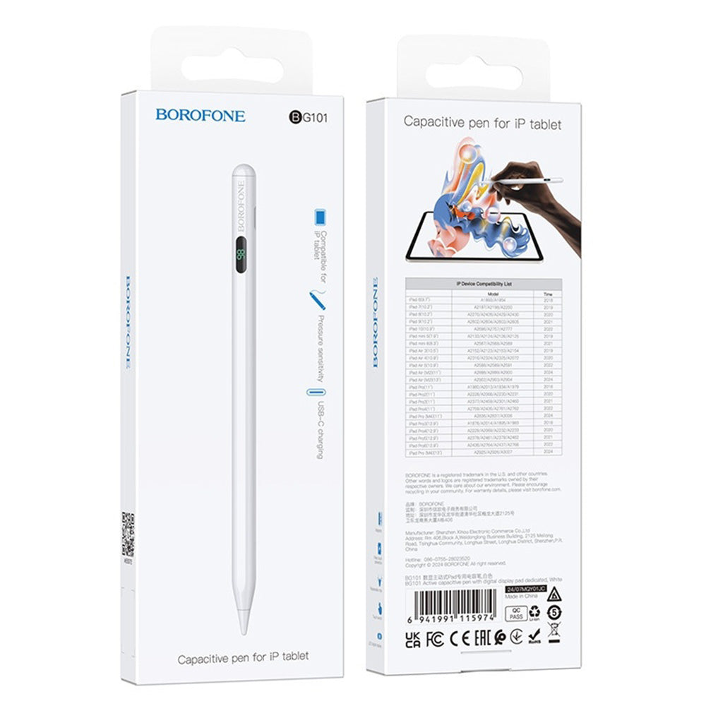 Touch Pen Borofone BG101 pour Apple iPad Series, Version Active, Blanc