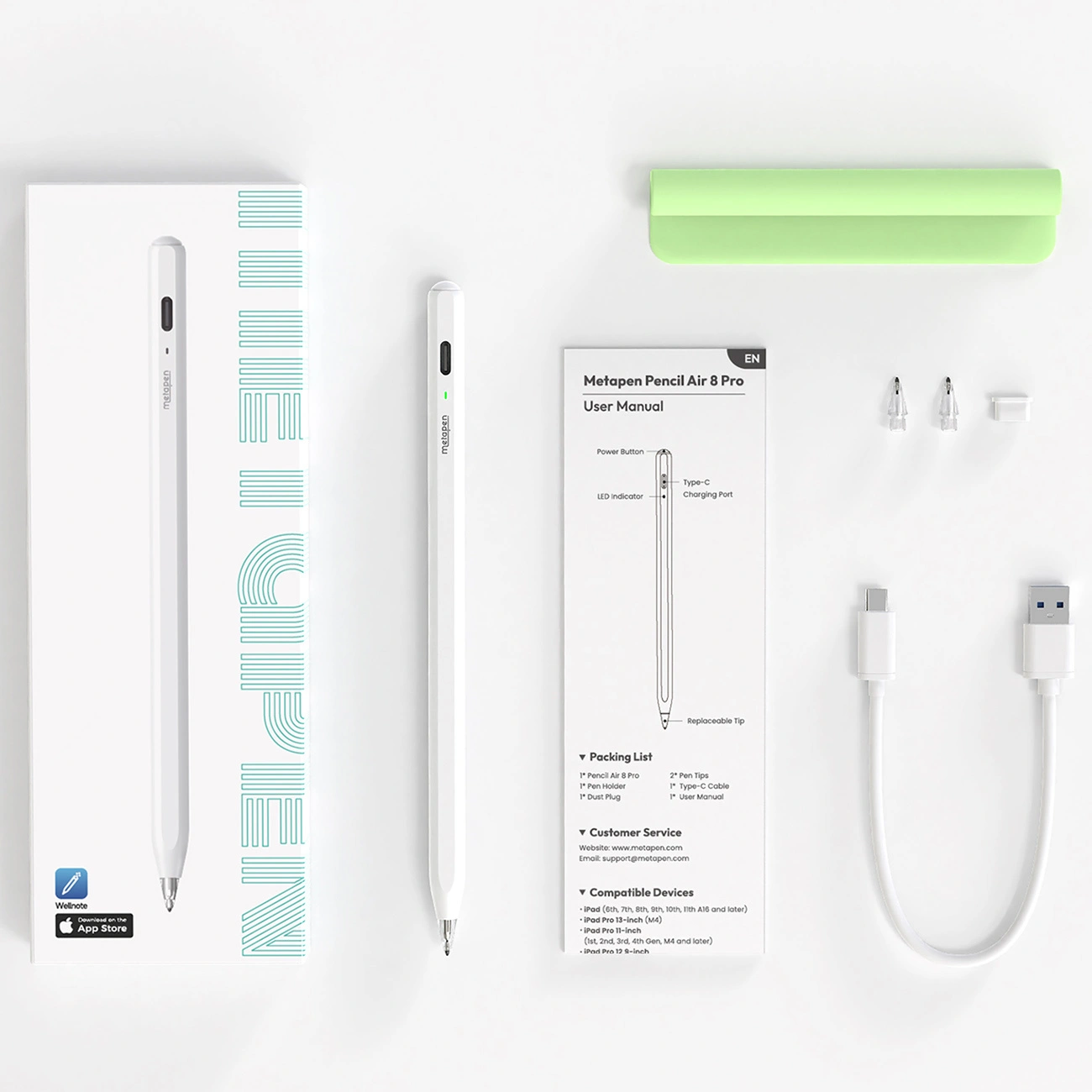 Touch Pen Metapen Air8 Pro für Apple iPad, Active Version, Weiß ME-APP172