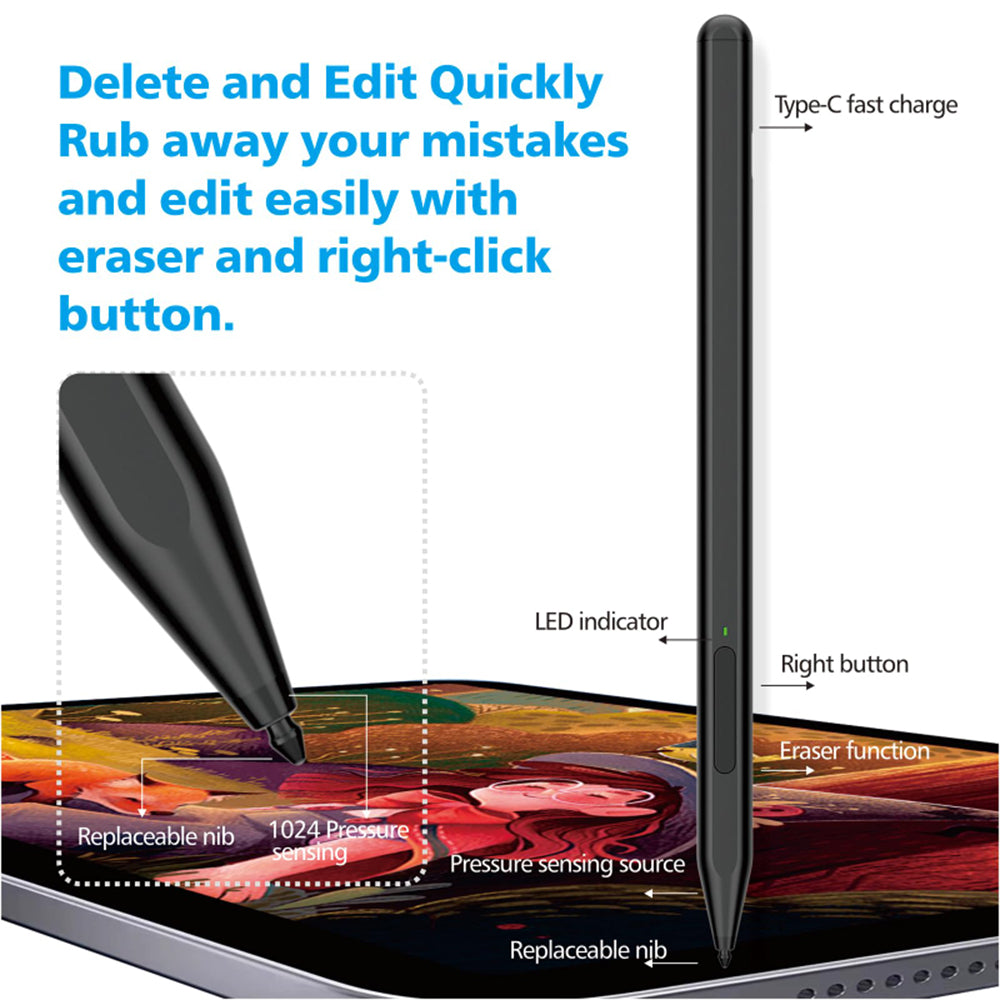 Touch Pen Techsuit F97 pour Microsoft Surface, Version Active, Noir